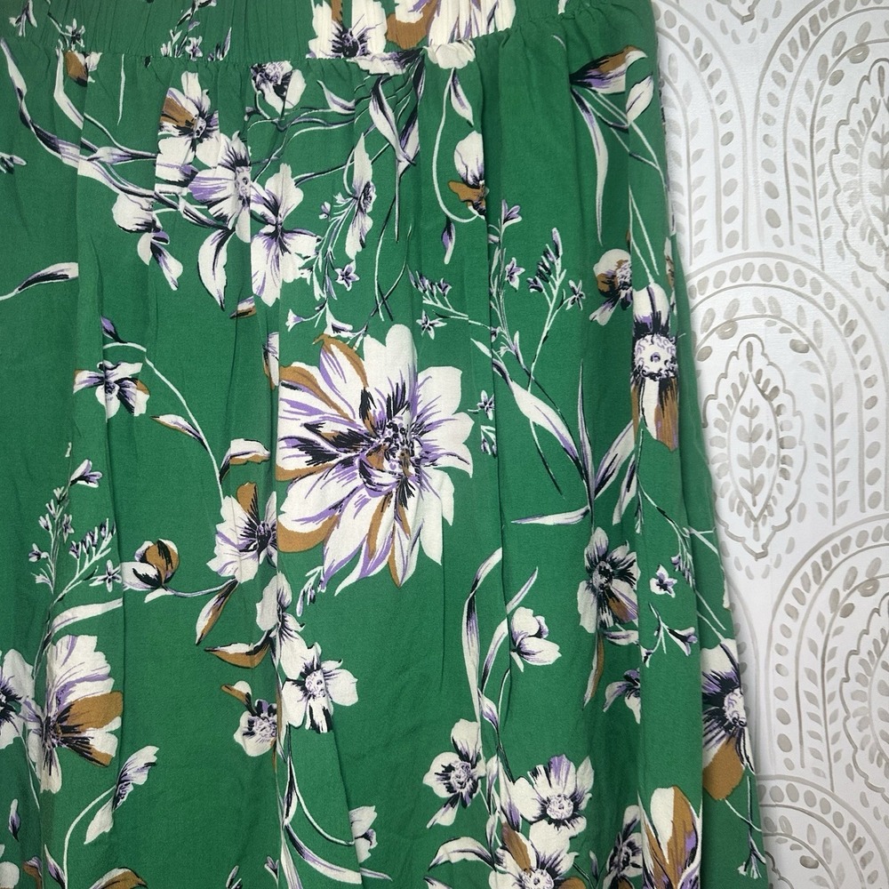 Maurices‎ Womens Small Midi Skirt Green Floral Print Pull On Tie Accent Soft - Picture 7 of 8